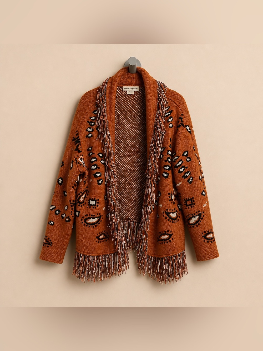 Cotton Emporium Large Woman’s Cardigan Orange Fringed Western Sweater (3/$25)